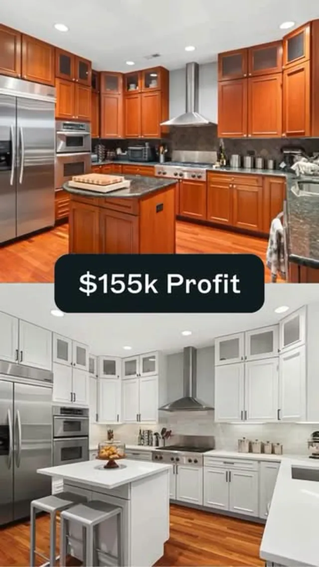 Reel: kitchen transformation with new island and hood, posted June 25, 2026 by @renosellsdallas on Instagram