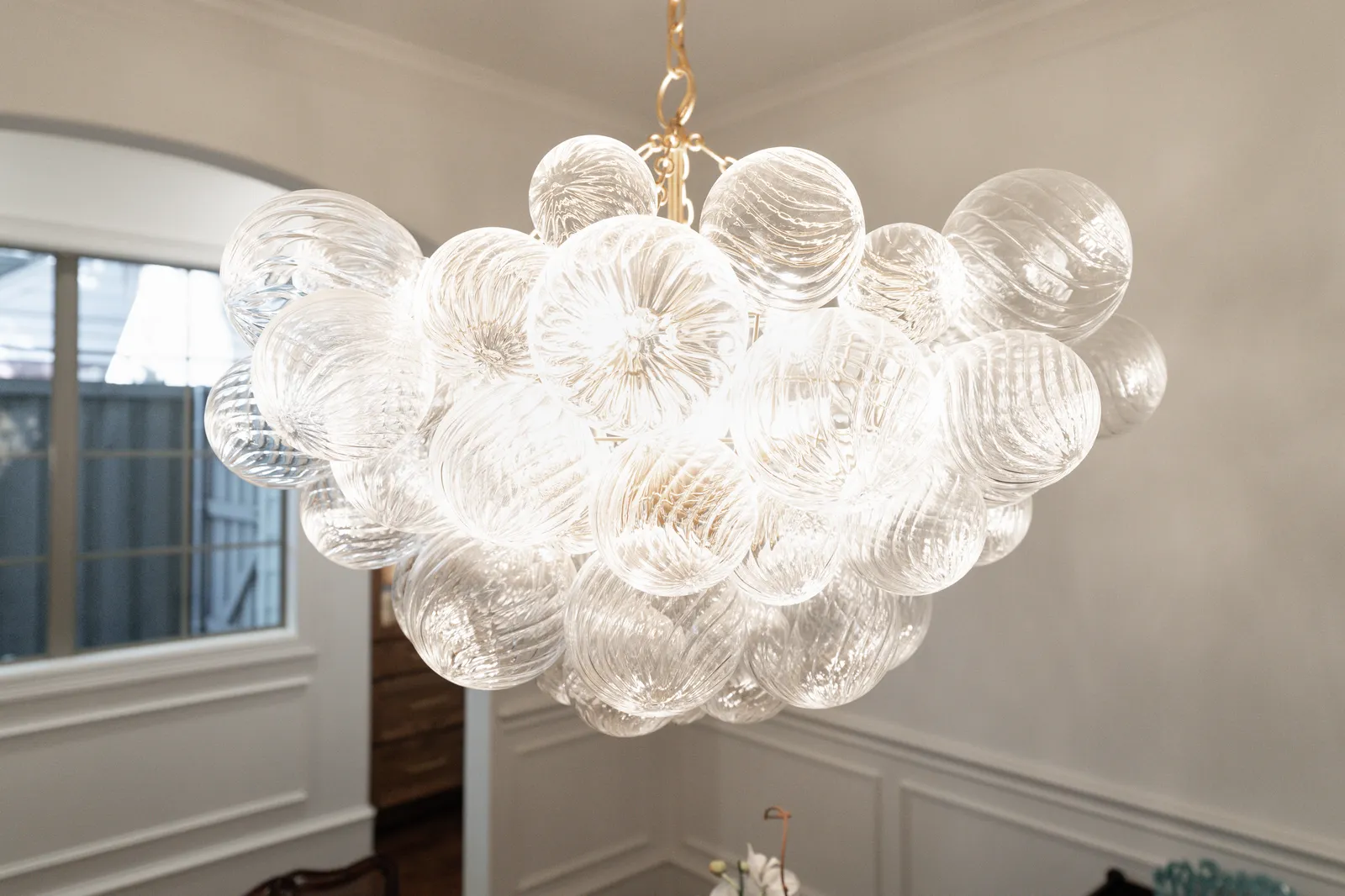 Glass bubble chandelier in the dining room at Revere Pl. in Lakewood